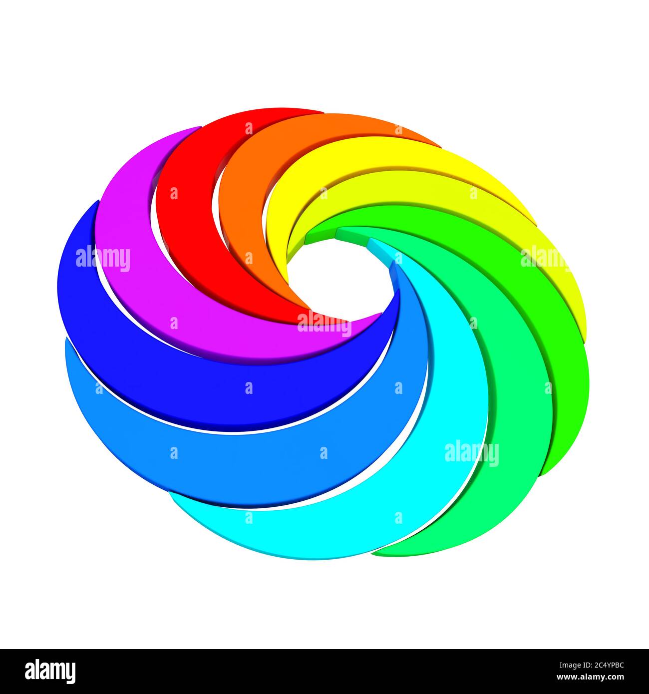 Vortex Color Aperture Wheel auf weißem Hintergrund. 3d-Rendering Stockfoto
