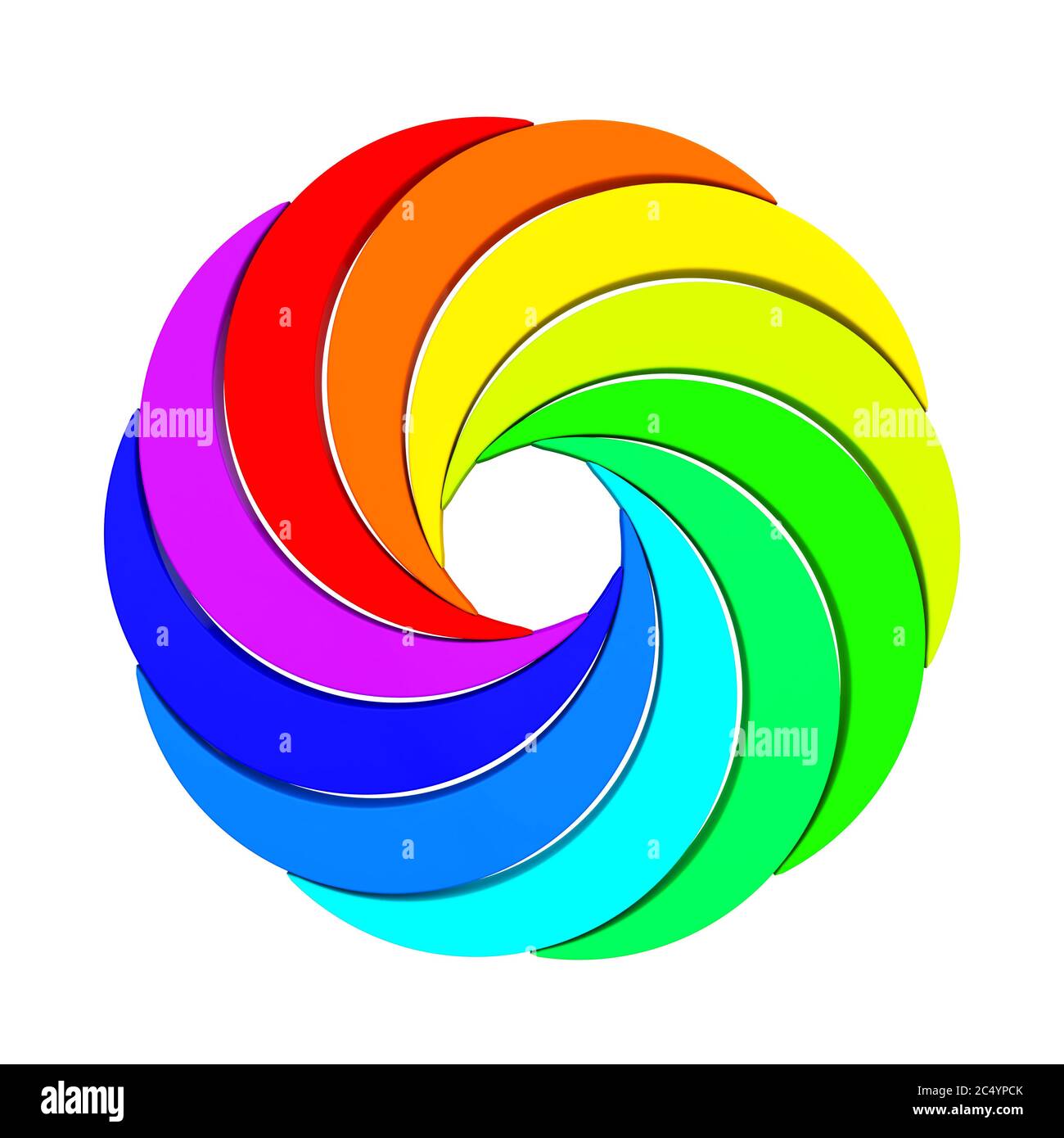 Vortex Color Aperture Wheel auf weißem Hintergrund. 3d-Rendering Stockfoto