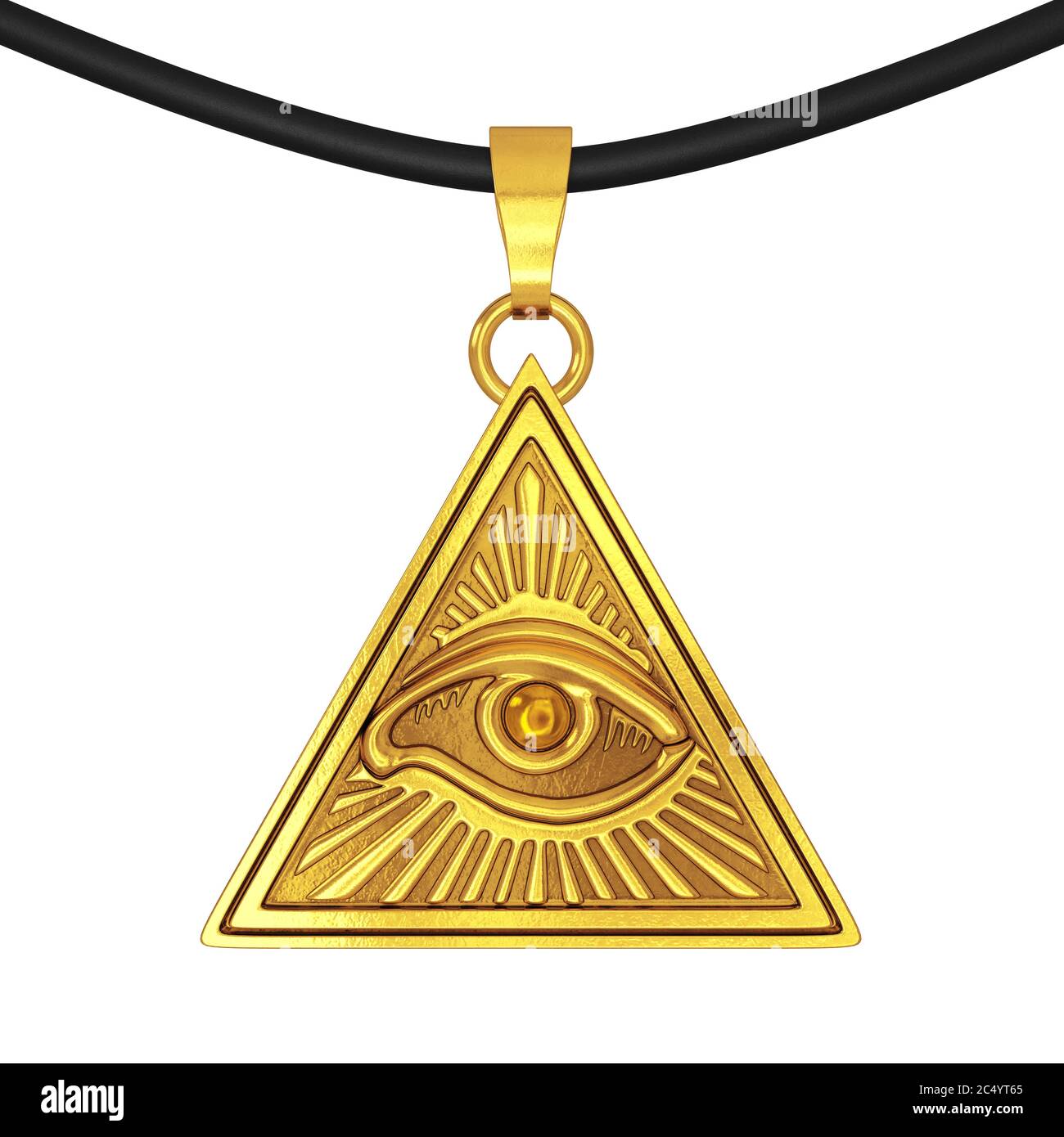 Freimaurer Symbol Konzept. Alle sehen Auge in Pyramid Triangle als Coulomb Amulett auf weißem Hintergrund. 3d-Rendering. Stockfoto