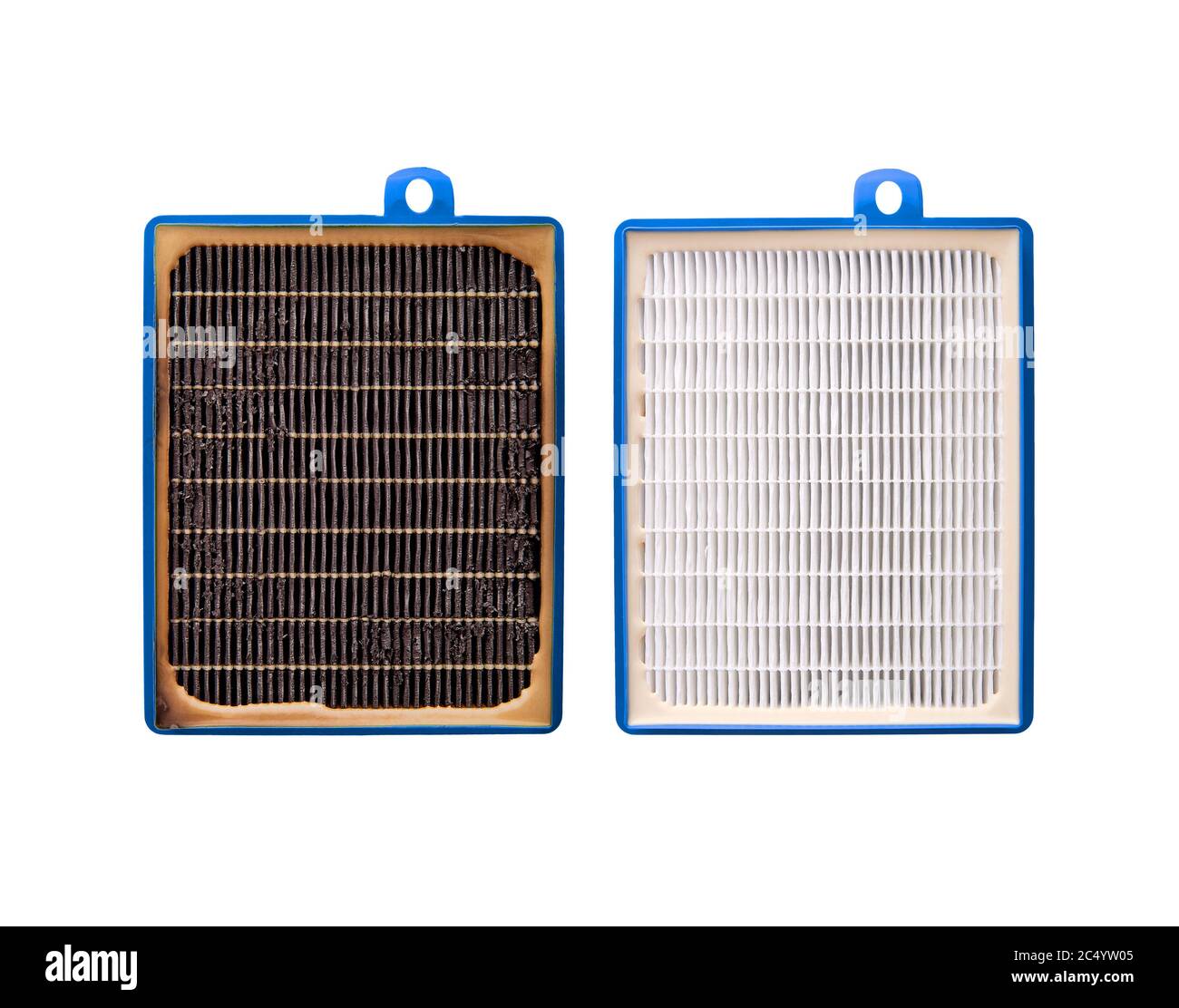 Hocheffizienter Luftfilter für HLK-System. Isoliert auf weißem Hintergrund. Filter im Staubsauger. Neuer und gebrauchter Filter. Stockfoto Hocheffizienter Luftfilter für HLK-System. Isoliert auf weißem Hintergrund. Filter im Staubsauger. Neuer und gebrauchter Filter. Stockfoto