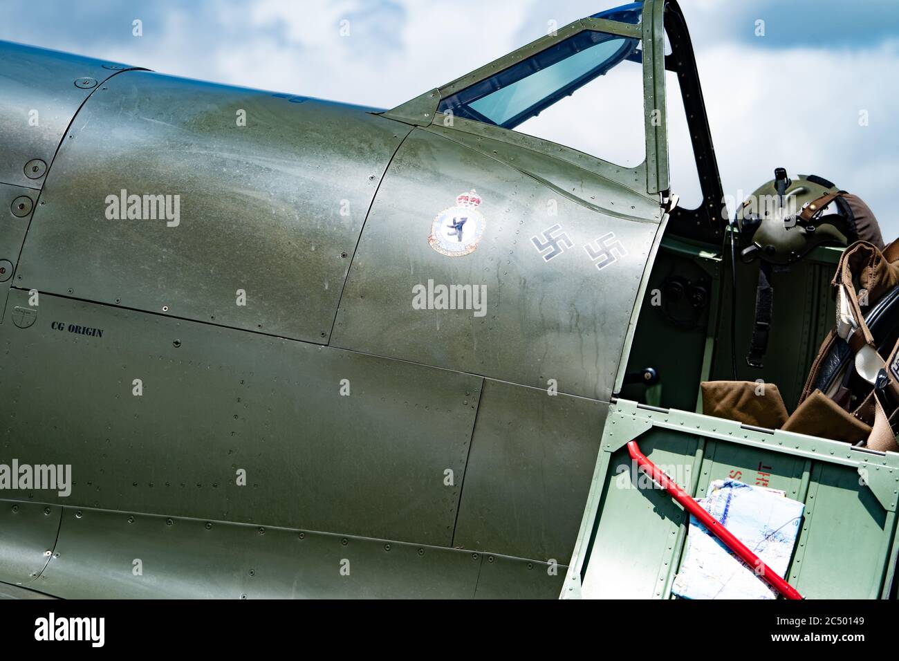 Nahaufnahme einer Supermarine Spitfire IX bei Aero Legends, Headcorn (Lashenden), UK.,Elizabeth NH341 Stockfoto
