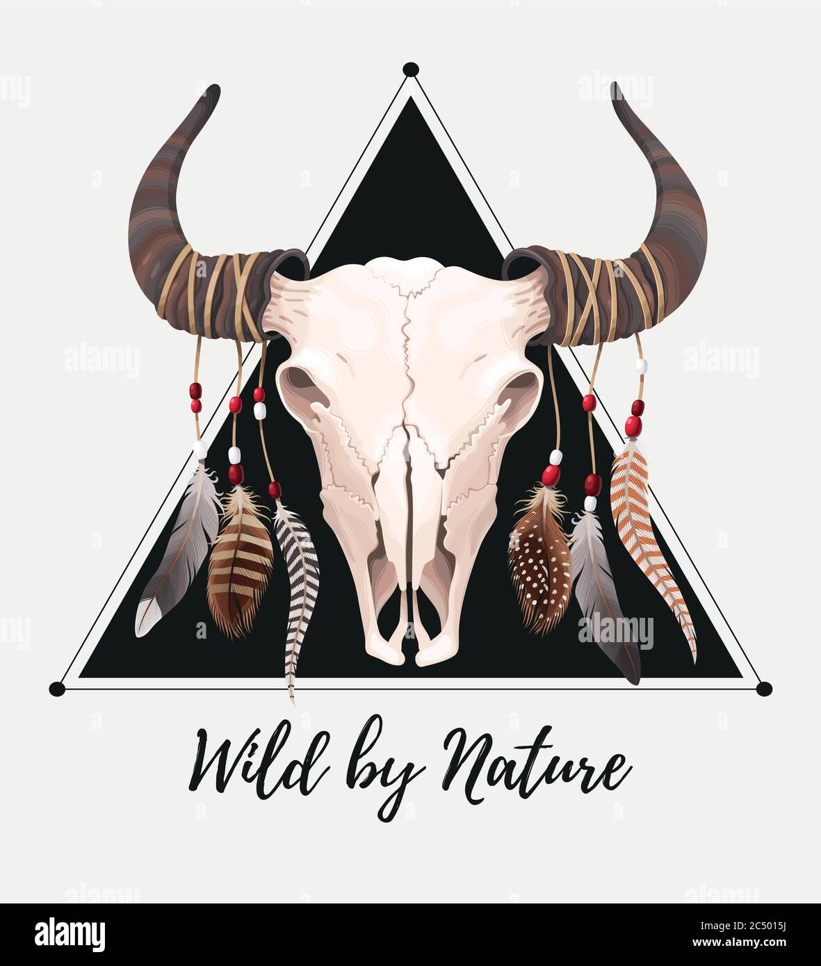 Büffelschädel mit Federn Stock Vektor