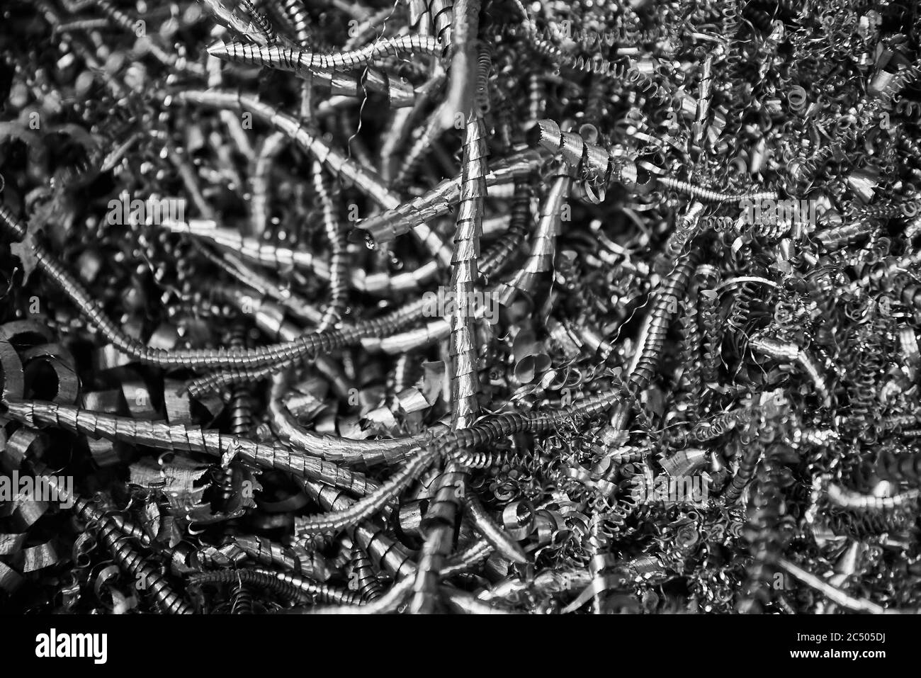 Metallspäne. Metallbearbeitung und Materialien. Stockfoto