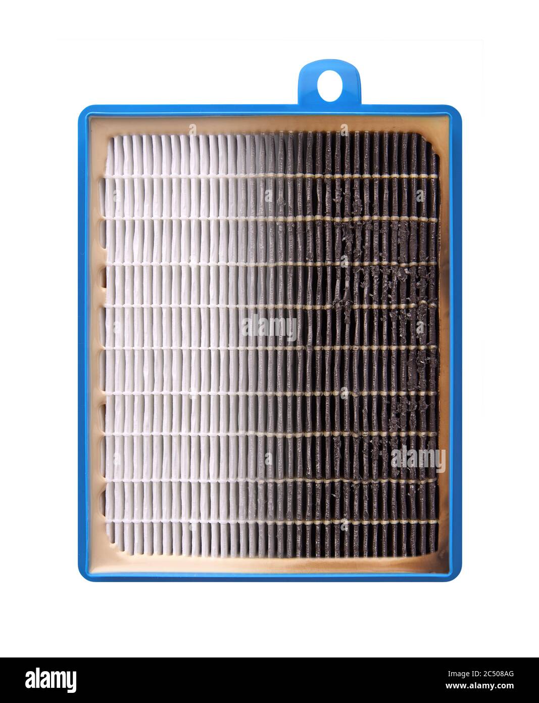 Hocheffizienter Luftfilter für HLK-System. Neuer und gebrauchter Filter. Stockfoto Hocheffizienter Luftfilter für HLK-System. Neuer und gebrauchter Filter. Stockfoto