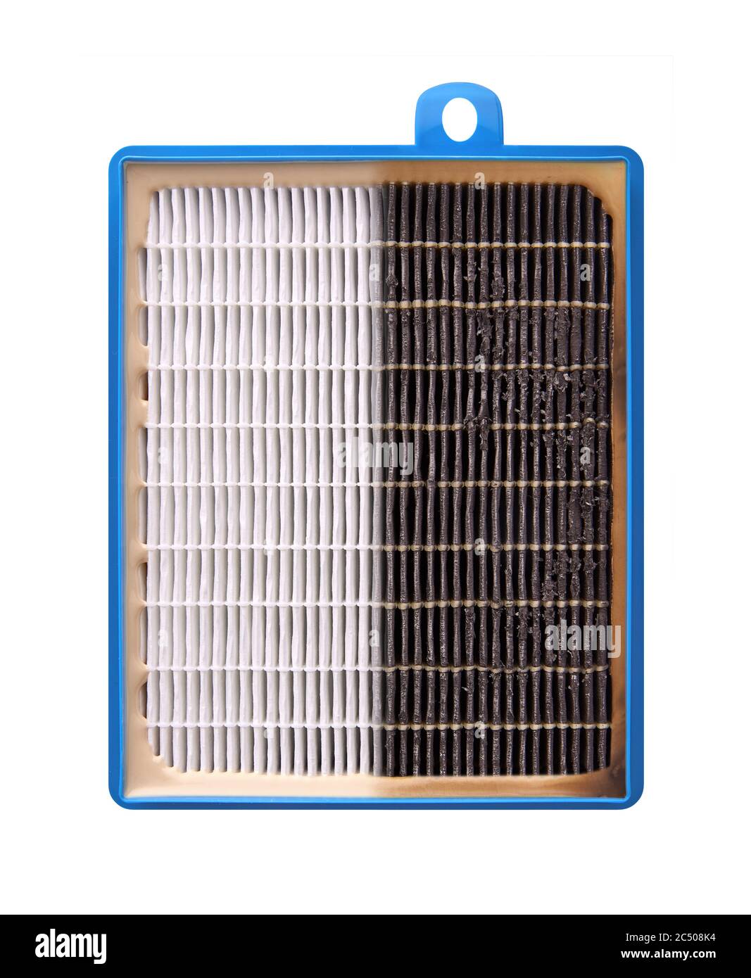 Hocheffizienter Luftfilter für HLK-System. Neuer und gebrauchter Filter. Stockfoto Hocheffizienter Luftfilter für HLK-System. Neuer und gebrauchter Filter. Stockfoto