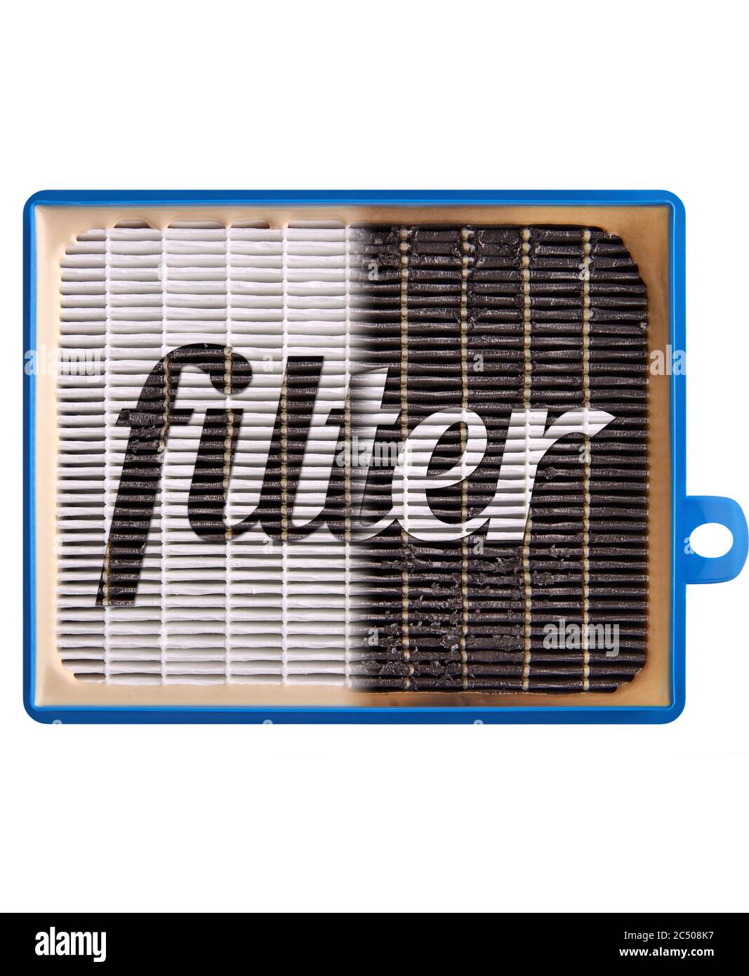 Hocheffizienter Luftfilter für HLK-System. Neuer und gebrauchter Filter. Stockfoto Hocheffizienter Luftfilter für HLK-System. Neuer und gebrauchter Filter. Stockfoto