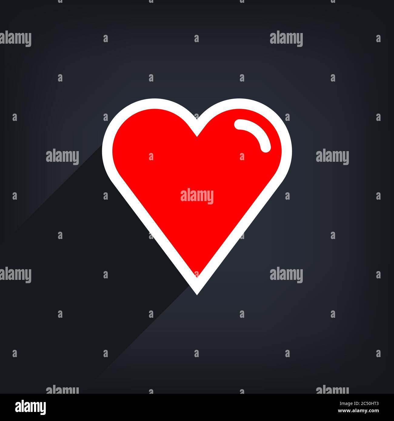 Rote Herzform mit weißem Linienstrich. Medizinische Ikone, Liebeszeichen und Symbol des Festes des heiligen Valentinstag. Flache Form mit langem Schatten auf Grau Stock Vektor