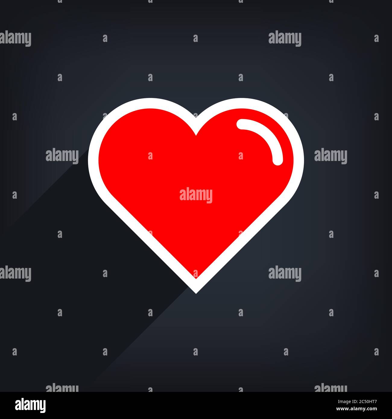 Rote Herzform mit weißem Linienstrich. Medizinische Ikone, Liebeszeichen und Symbol des Festes des heiligen Valentinstag. Flache Form mit langem Schatten auf Grau Stock Vektor