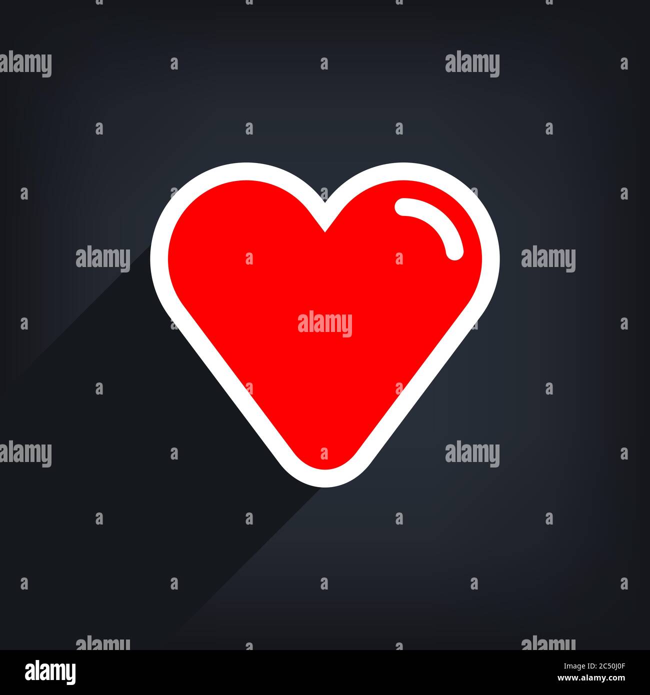 Rote Herzform mit weißem Linienstrich. Medizinische Ikone, Liebeszeichen und Symbol des Festes des heiligen Valentinstag. Flache Form mit langem Schatten auf Grau Stock Vektor