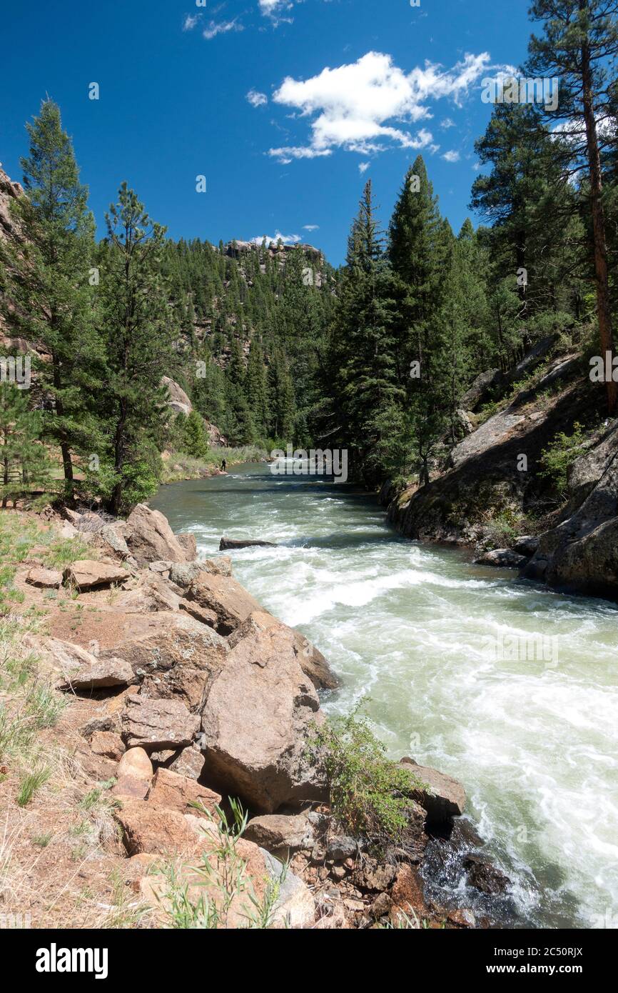 North Fork des South Platte River führt Wasser nach Denver durch Pine Valley Ranch Park, Colorado Stockfoto