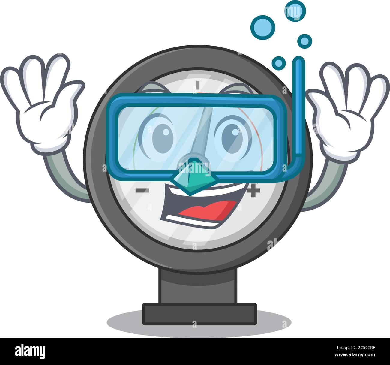Manometer Maskottchen Design schwimmt mit Taucherbrille Stock Vektor