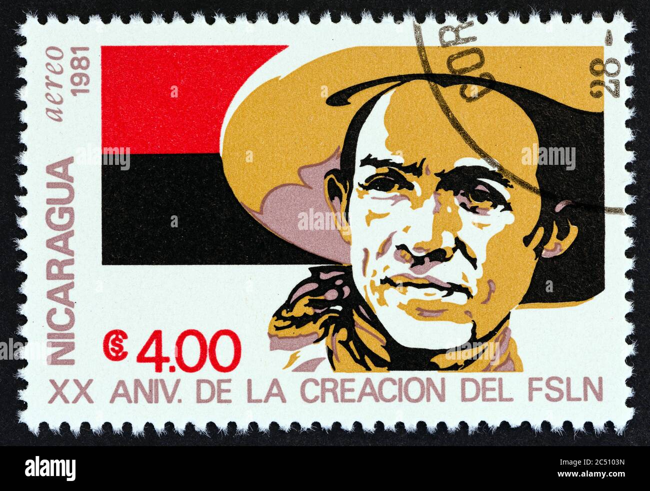 NICARAGUA - UM 1981: Eine in Nicaragua gedruckte Briefmarke zeigt Sandinista Guerrilla, um 1981. Stockfoto