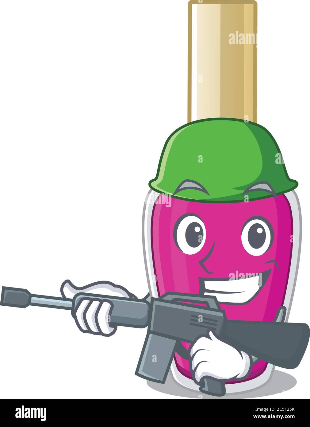 Eine charmante Armee rosa Nagellack Cartoon-Bild-Stil mit einer Maschinengewehr Stock Vektor