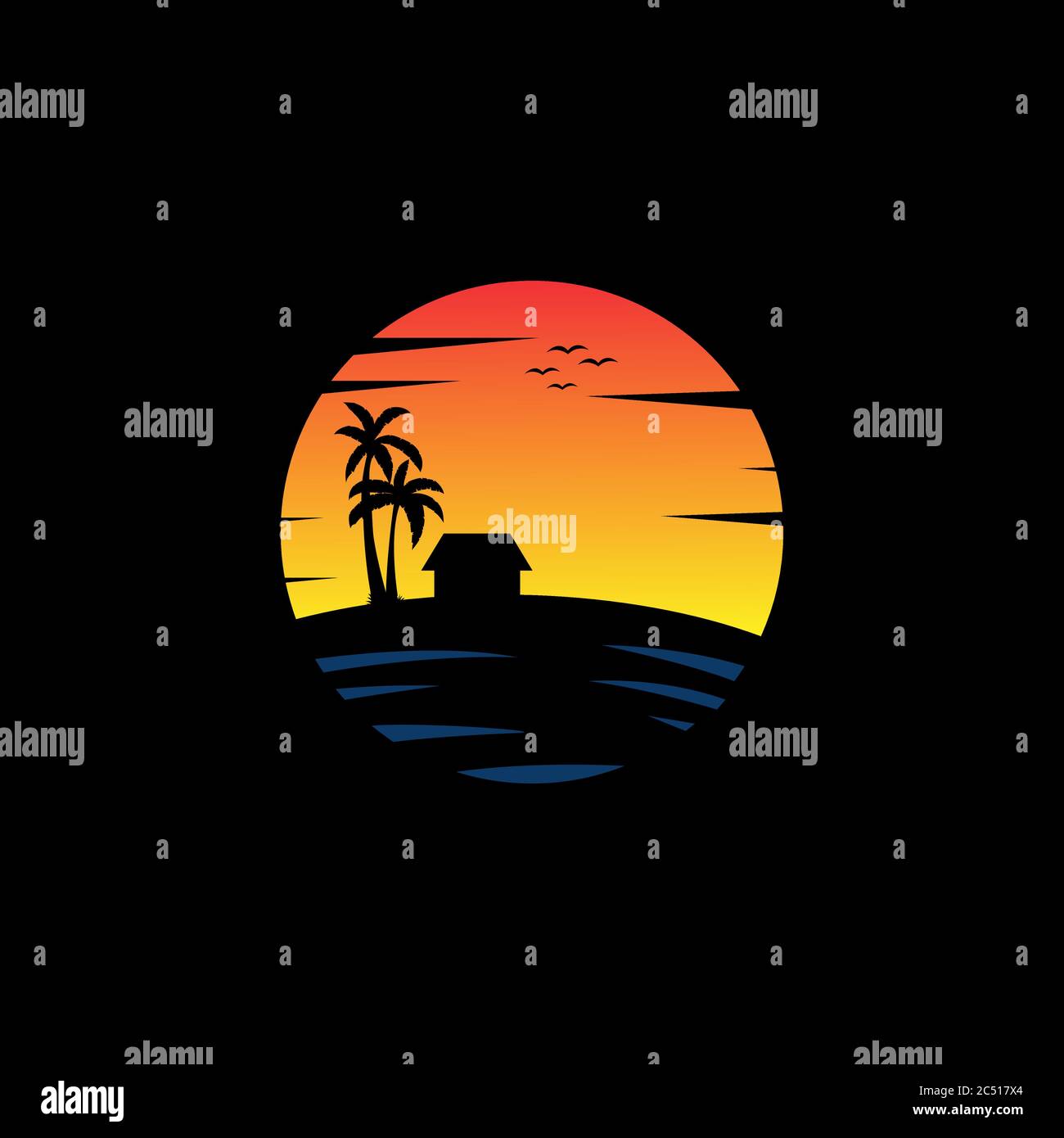 Ocean Beach Sonnenuntergang Reise Logo Vektor, gut für Reisen und Unternehmen Logo Stock Vektor