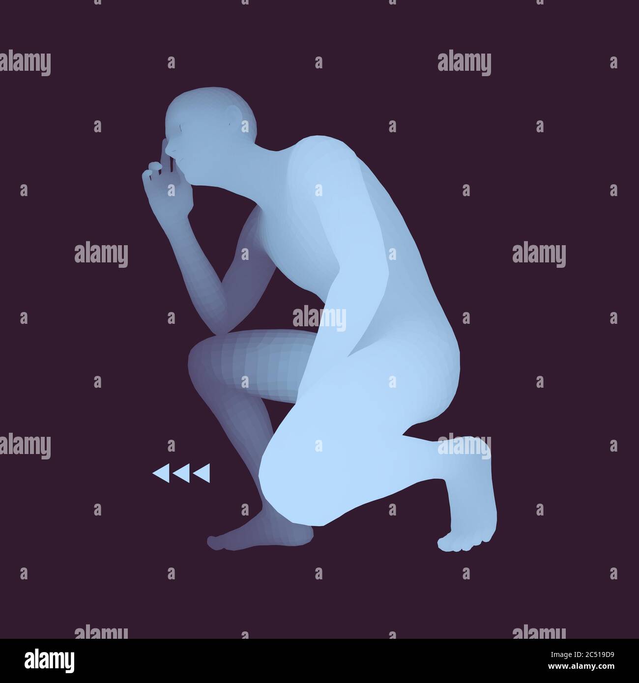 Mann in einem Denker darstellen. 3D-Modell des Menschen. Wirtschaft, Wissenschaft, Psychologie oder Philosophie Vektor Illustration. Stock Vektor