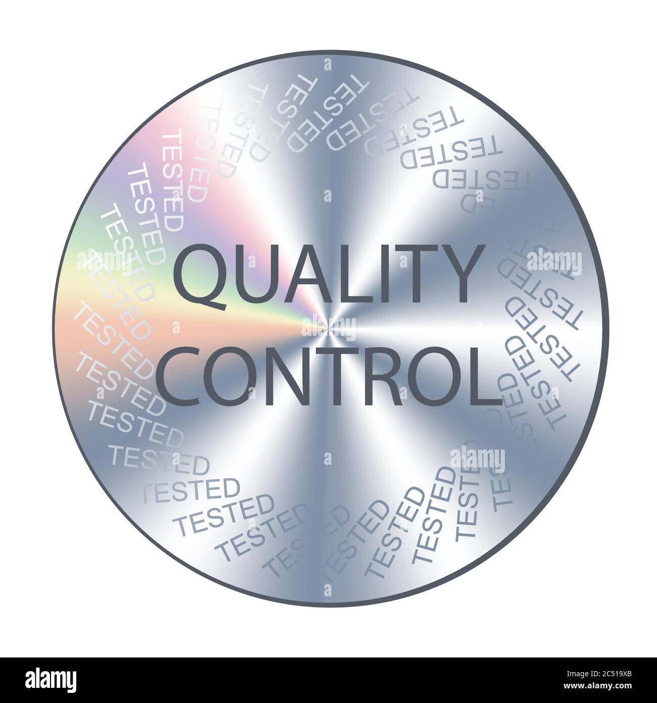 Qualitätskontrolle runder Hologramm-Aufkleber. Vektorabzeichen, Symbol, Zeichen für die Qualitätssicherung des Produkts Stock Vektor
