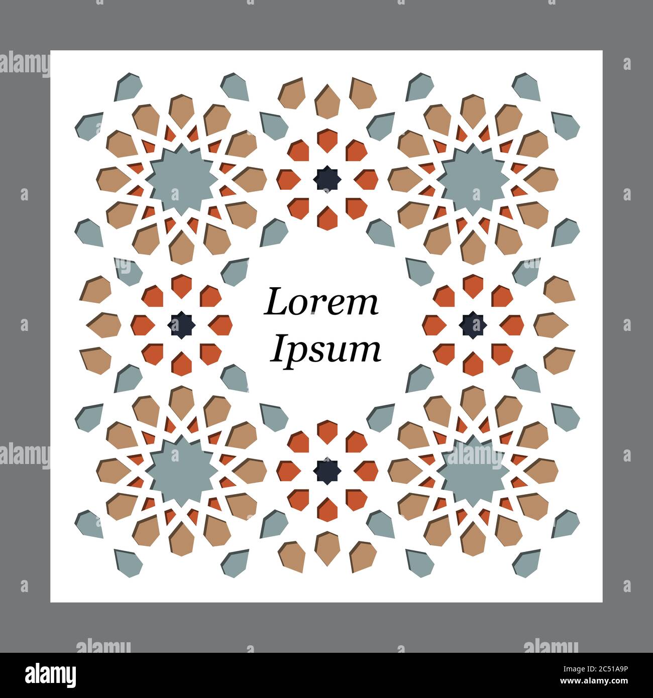 Cut out paper card template. Colofrul vector design for invitation, celebration, save the date, wedding performed in arabic geometric. Cut out square Stock Vektor