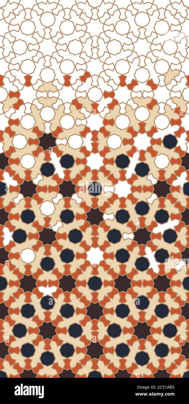 Arabesque Vektor nahtlose Grenze, Hintergrund, Textur. Geometrische Halbtonstruktur mit Farbplättchen Auflösung von Arabeske Stock Vektor