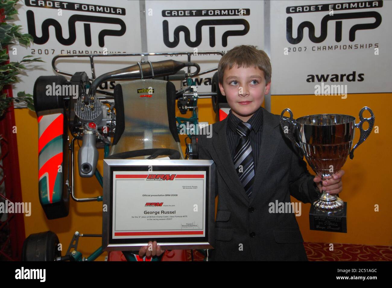 Williams F1-Pilot George Russell in seiner frühen Karting-Karriere. Stockfoto