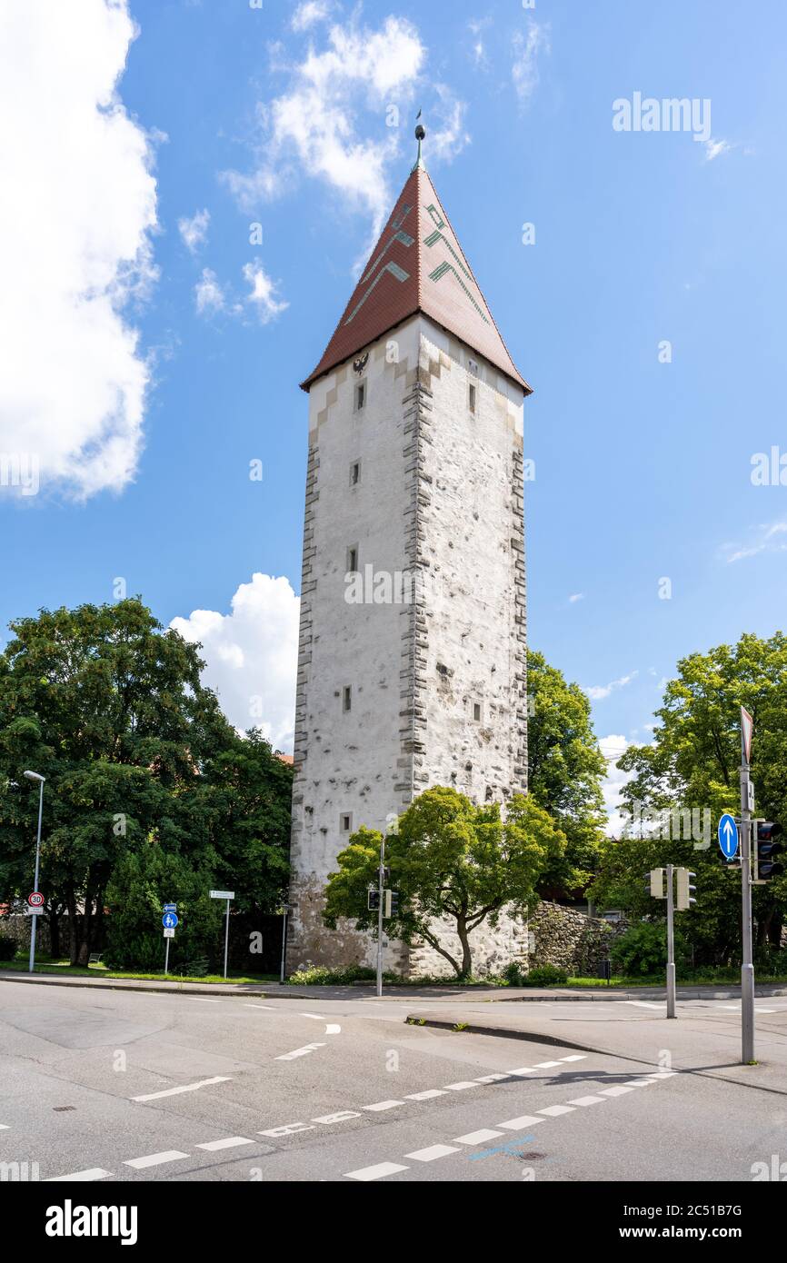 Ravensburg, BW - 21. Juni 2020: Blick auf den historischen Spitalturm in Ravensburg Stockfoto