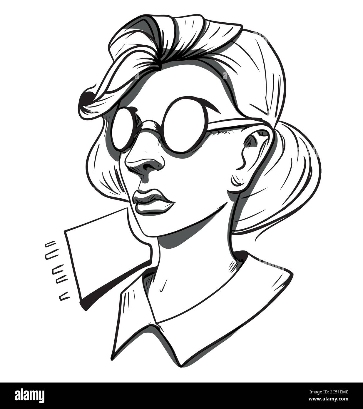 Cartoon Porträt einer Frauen popart Grunfe Stil Stock Vektor