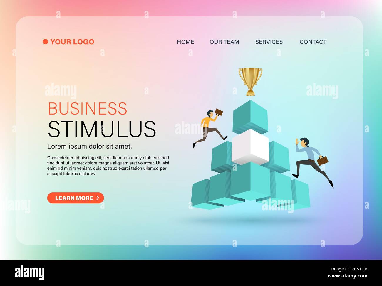 Business man läuft auf Würfel für gewinnen Vektor Illustration wirtschaftlichen Stimulus Konzept der Effekt von covid-19. Stock Vektor