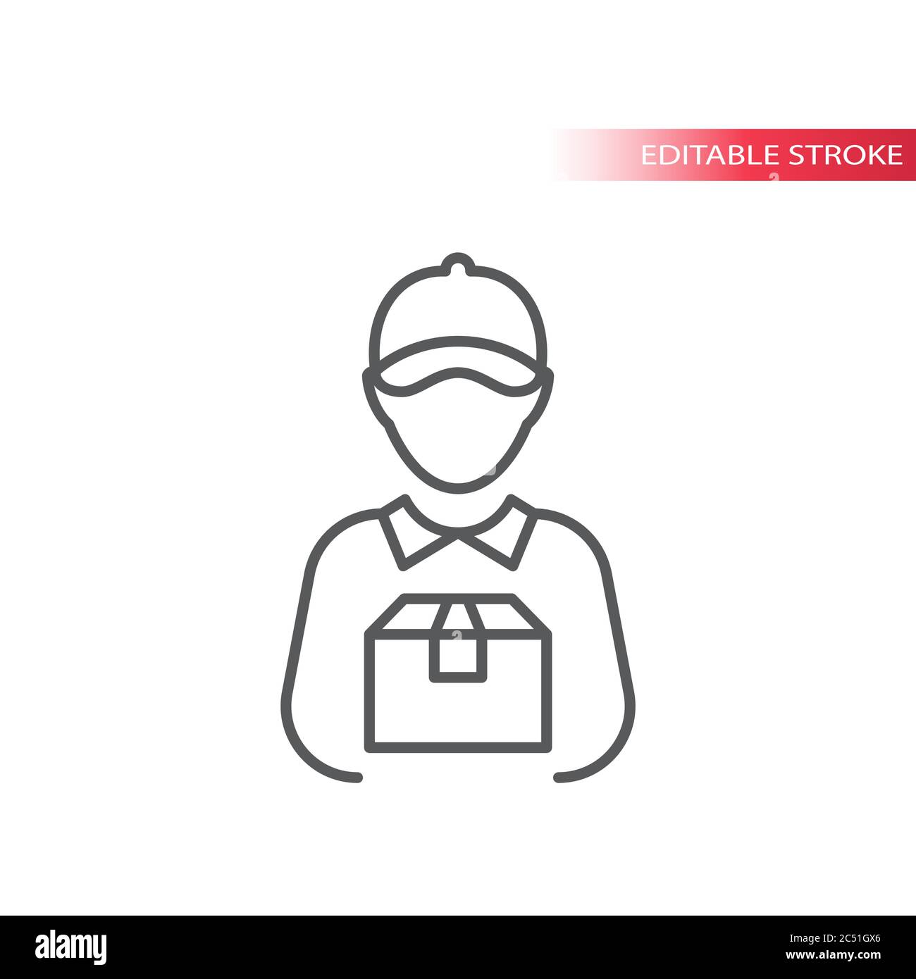 Lieferung Junge oder Mann dünne Linie Vektor-Symbol. Courier mit Umrisssymbol, bearbeitbarer Strich. Stock Vektor