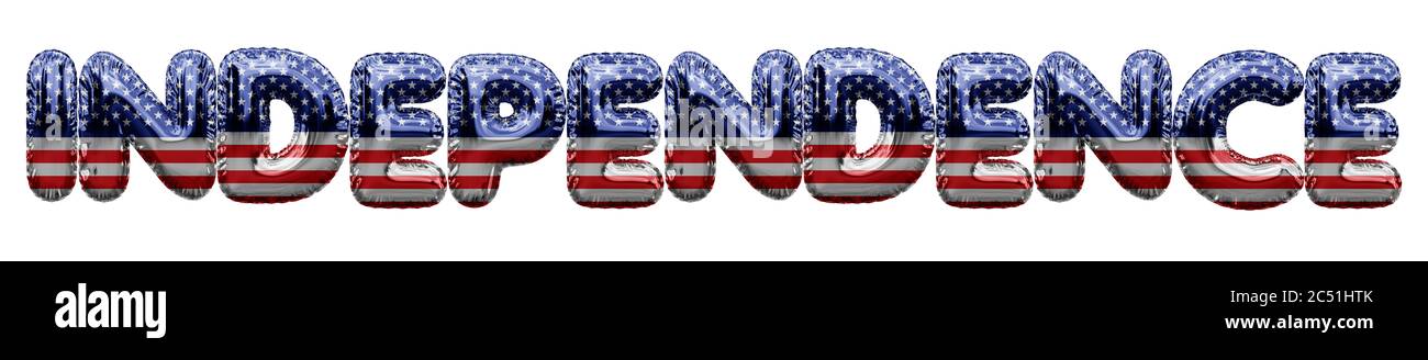 Unabhängigkeit USA Sterne und Streifen Folienballon Wort. 3D-Rendering Stockfoto