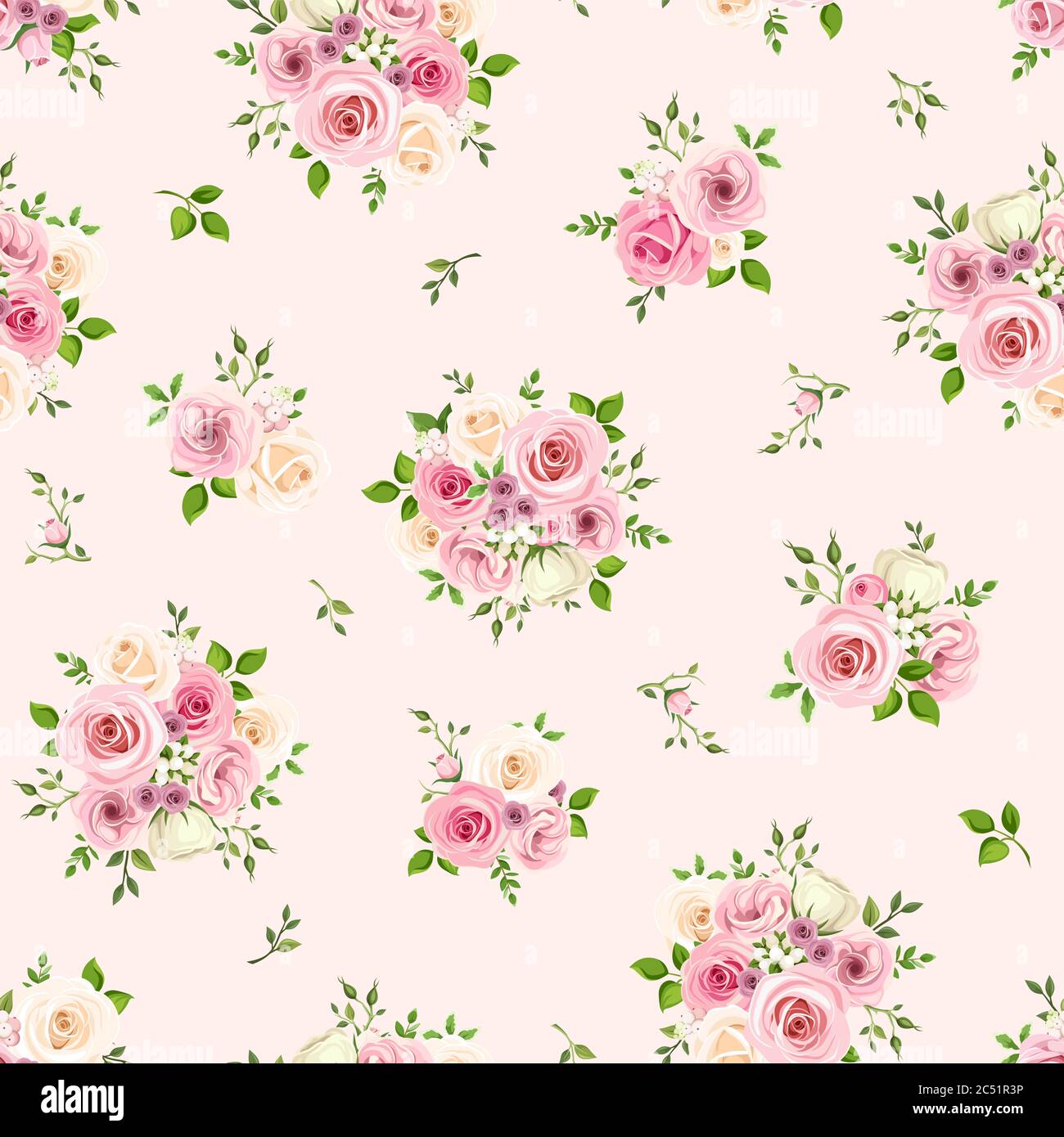 Vektor nahtlose Muster mit rosa und weißen Rosen auf einem rosa Hintergrund. Stock Vektor