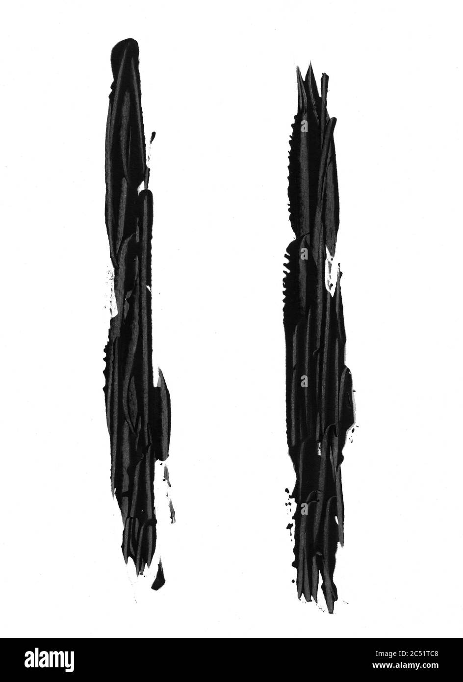 Schwarze Malstriche isoliert auf weißem Hintergrund für die Erstellung von Rahmen und Pinsel in Photoshop Stockfoto