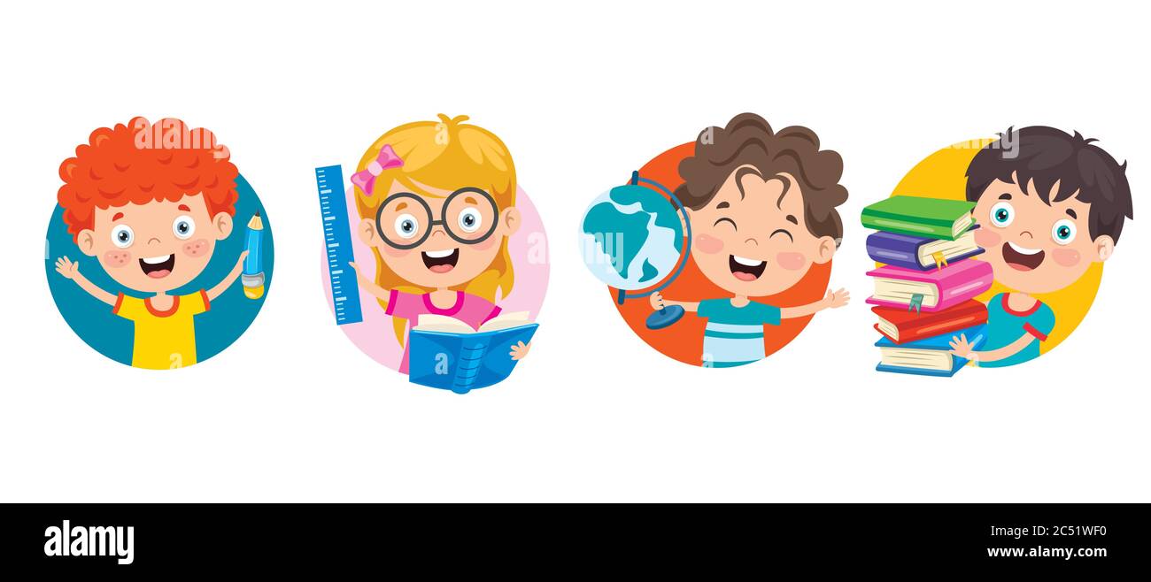 Glücklich Hübsch Cartoon Schule Kinder Stock Vektor