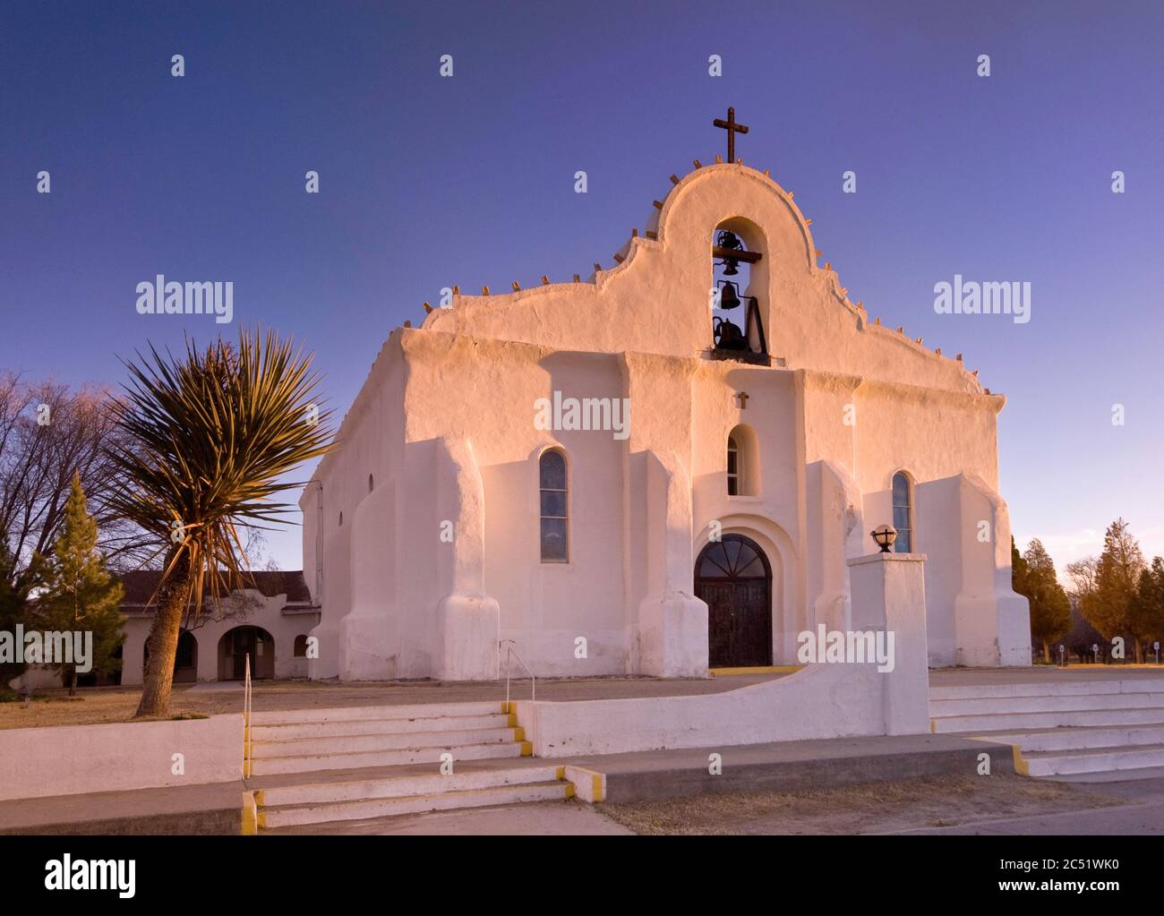 San Elizaario Presidio bei Sonnenuntergang, in der Nähe von El Paso, Texas, USA Stockfoto