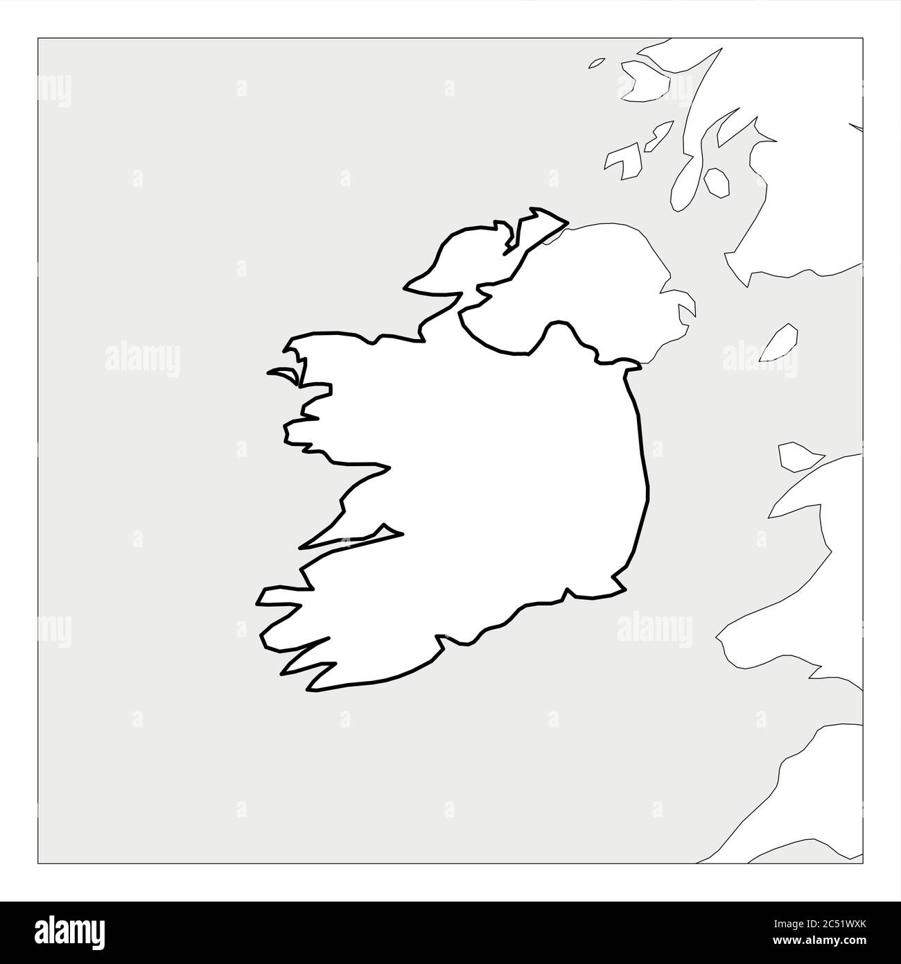 Karte von Irland schwarz dicke Umrisse mit Nachbarländern hervorgehoben. Stock Vektor