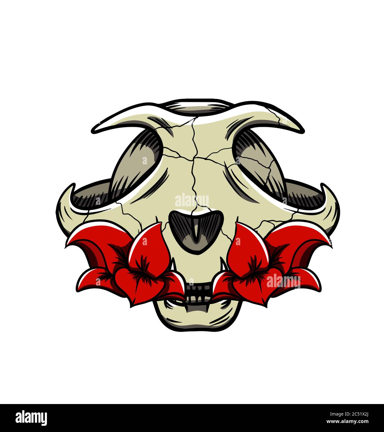 vektor Cartoon Katze Schädel mit Blumen Stock Vektor