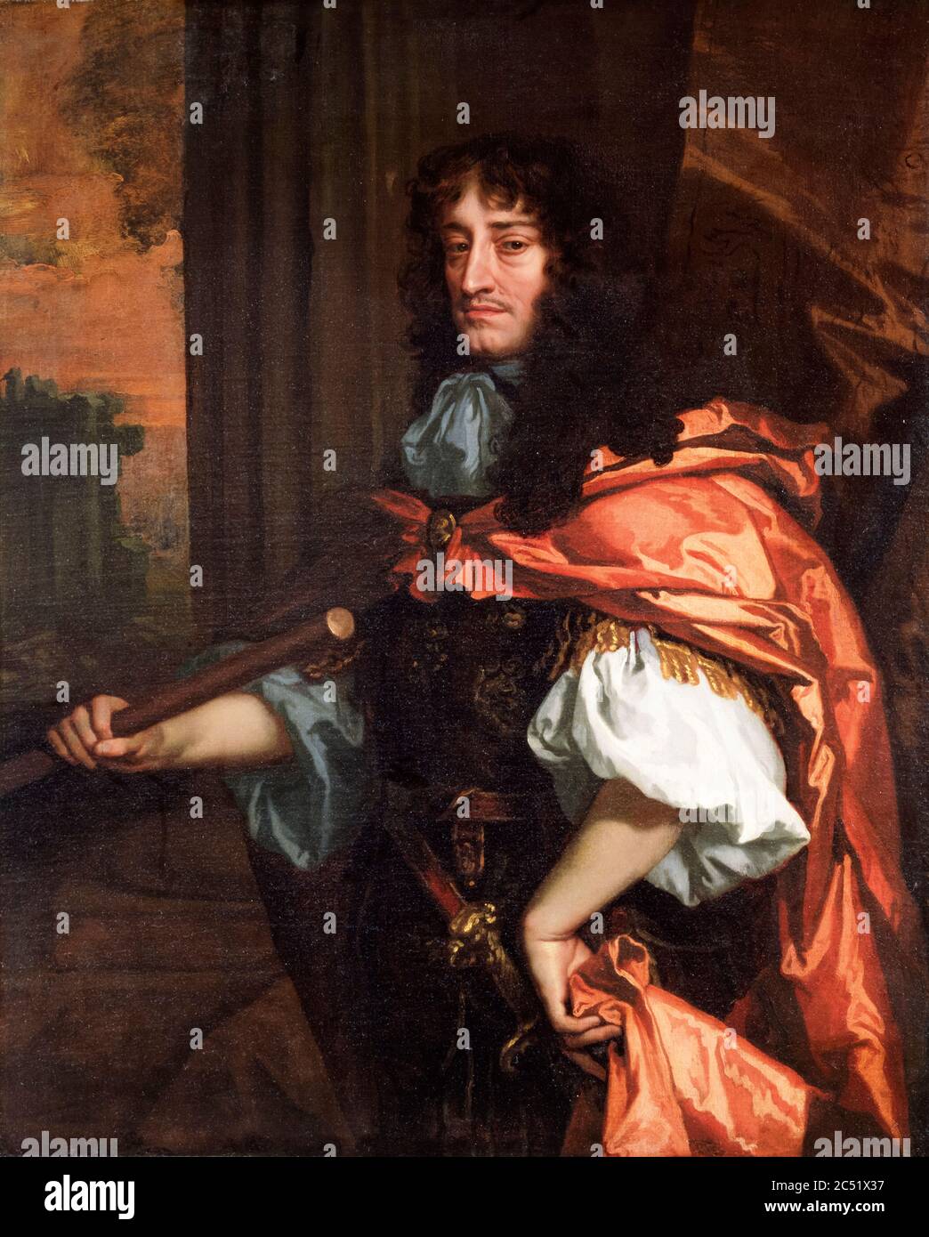 Prinz Rupert vom Rhein, Herzog von Cumberland (1619-1682), deutsch-englischer Armeeoffizier, Admiral, Wissenschaftler und Kolonialgouverneur, Porträtmalerei von Atelier von Sir Peter Lely, 1666-1671 Stockfoto
