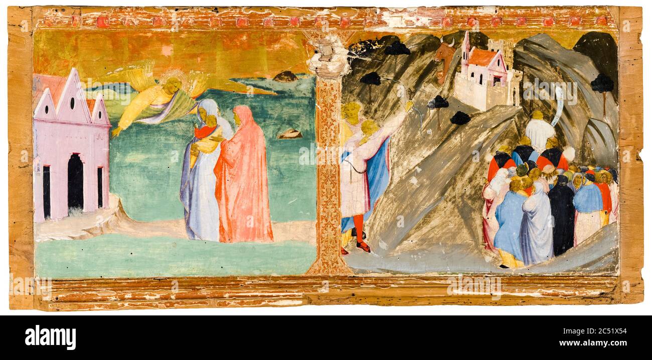 Fra Angelico, die Erscheinung des heiligen Michael am Mont Saint-Michel und das Wunder der Bulle am Monte Gargano, Gemälde, 1413 Stockfoto