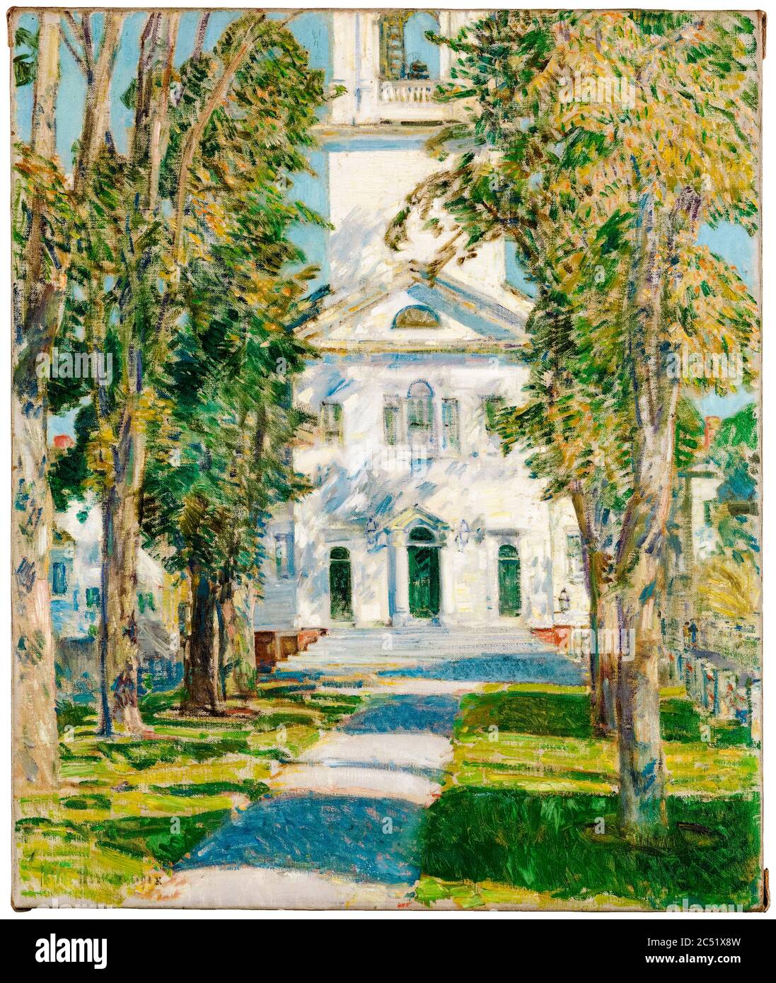 Childe Hassam, Landschaftsmalerei, die Kirche in Gloucester, 1918 Stockfoto