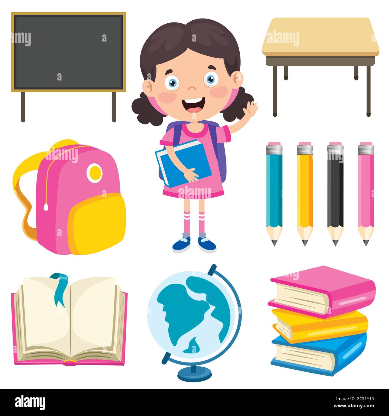 Glücklich Hübsch Cartoon Schule Kinder Stock Vektor