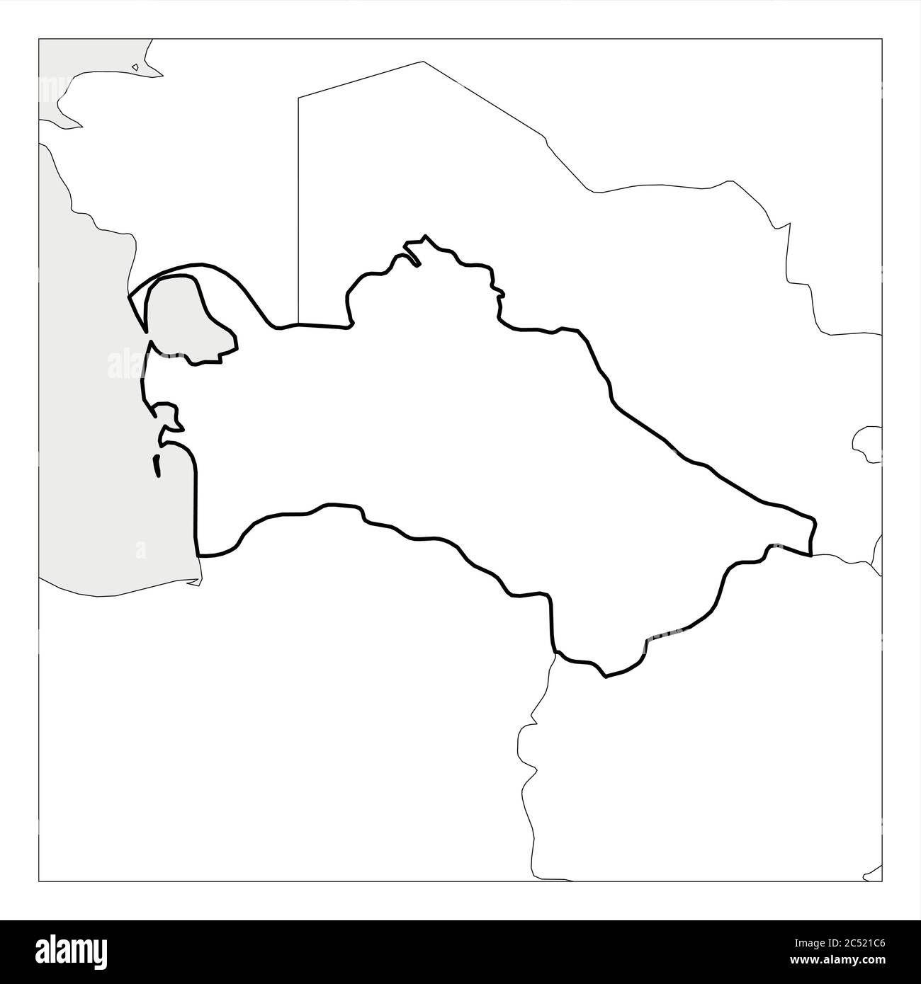 Karte von Turkmenistan schwarz dicke Umrisse mit Nachbarländern hervorgehoben. Stock Vektor