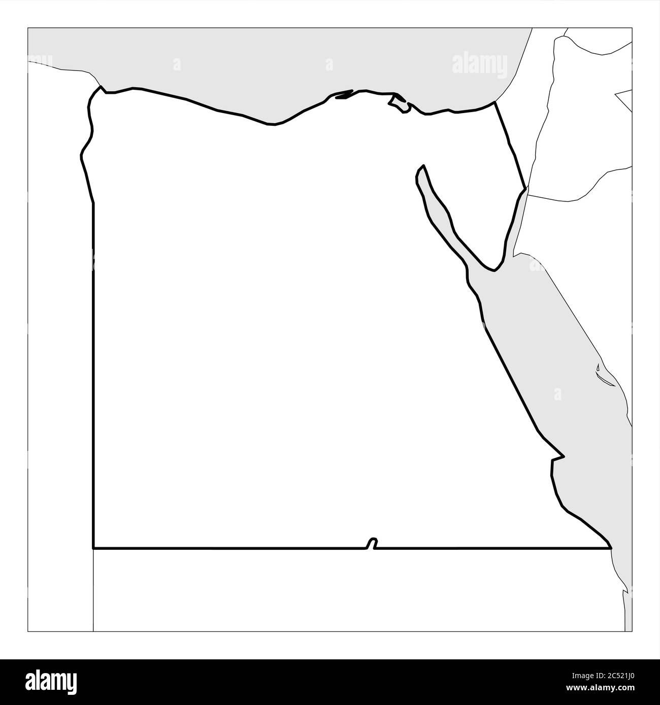 Karte von Ägypten schwarz dicke Umrisse mit Nachbarländern hervorgehoben. Stock Vektor