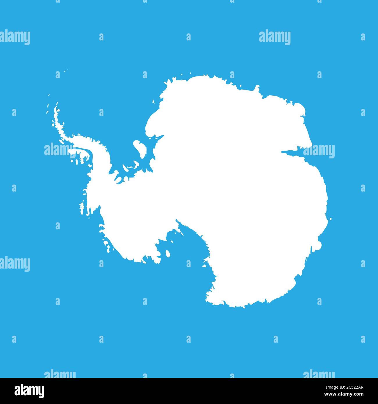 Silhouette Karte af Antarktis. Hoch detaillierte weiße Vektorgrafik isoliert auf blauem Hintergrund. Stock Vektor