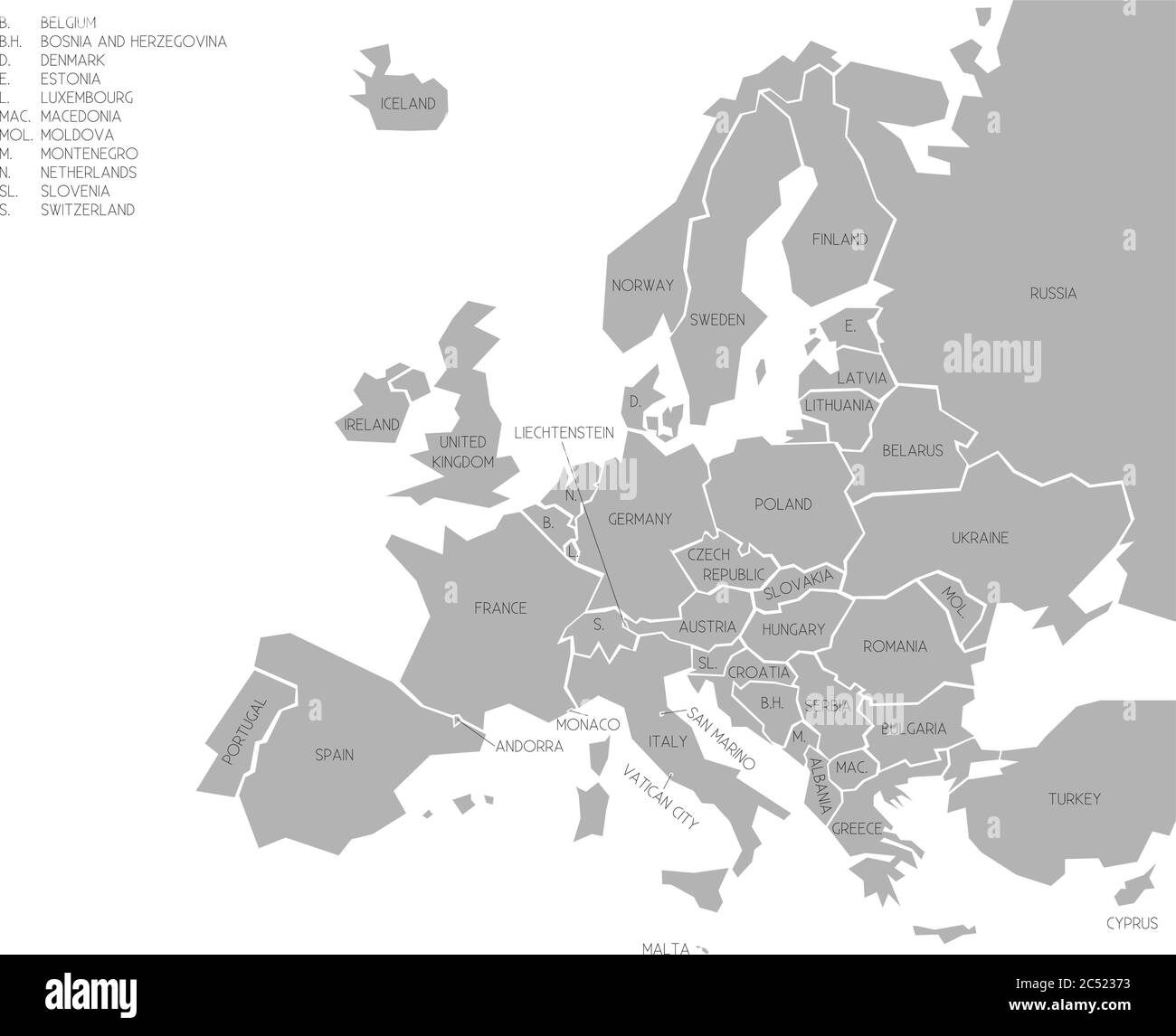 Politische Landkarte von Europa mit Staatsnamen - Vektordarstellung Stock Vektor