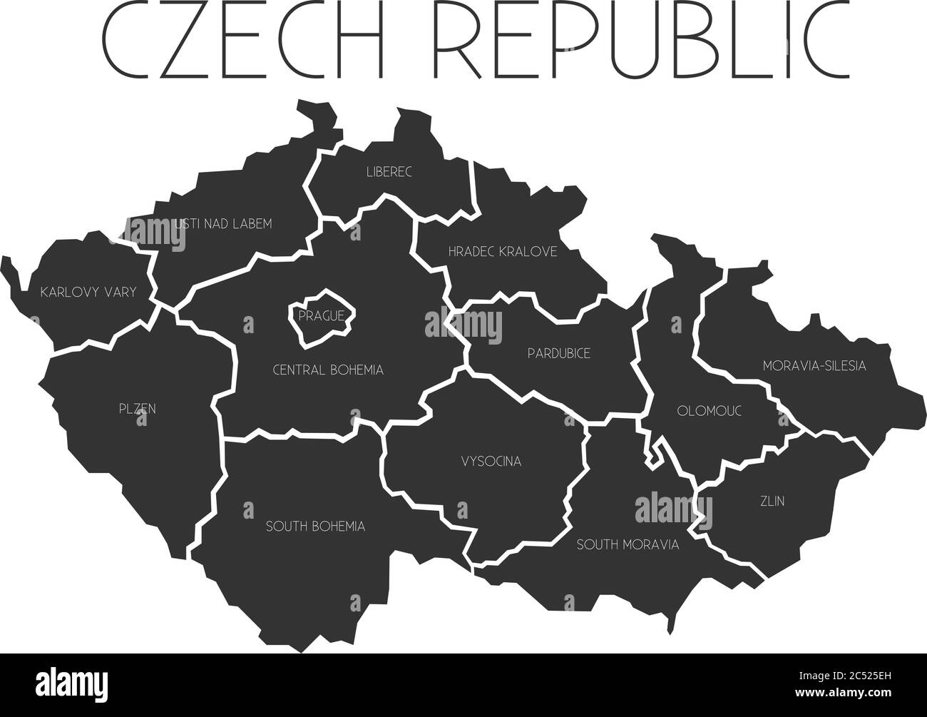 Karte der Tschechischen Republik in Verwaltungsregionen mit Etiketten unterteilt Stock Vektor