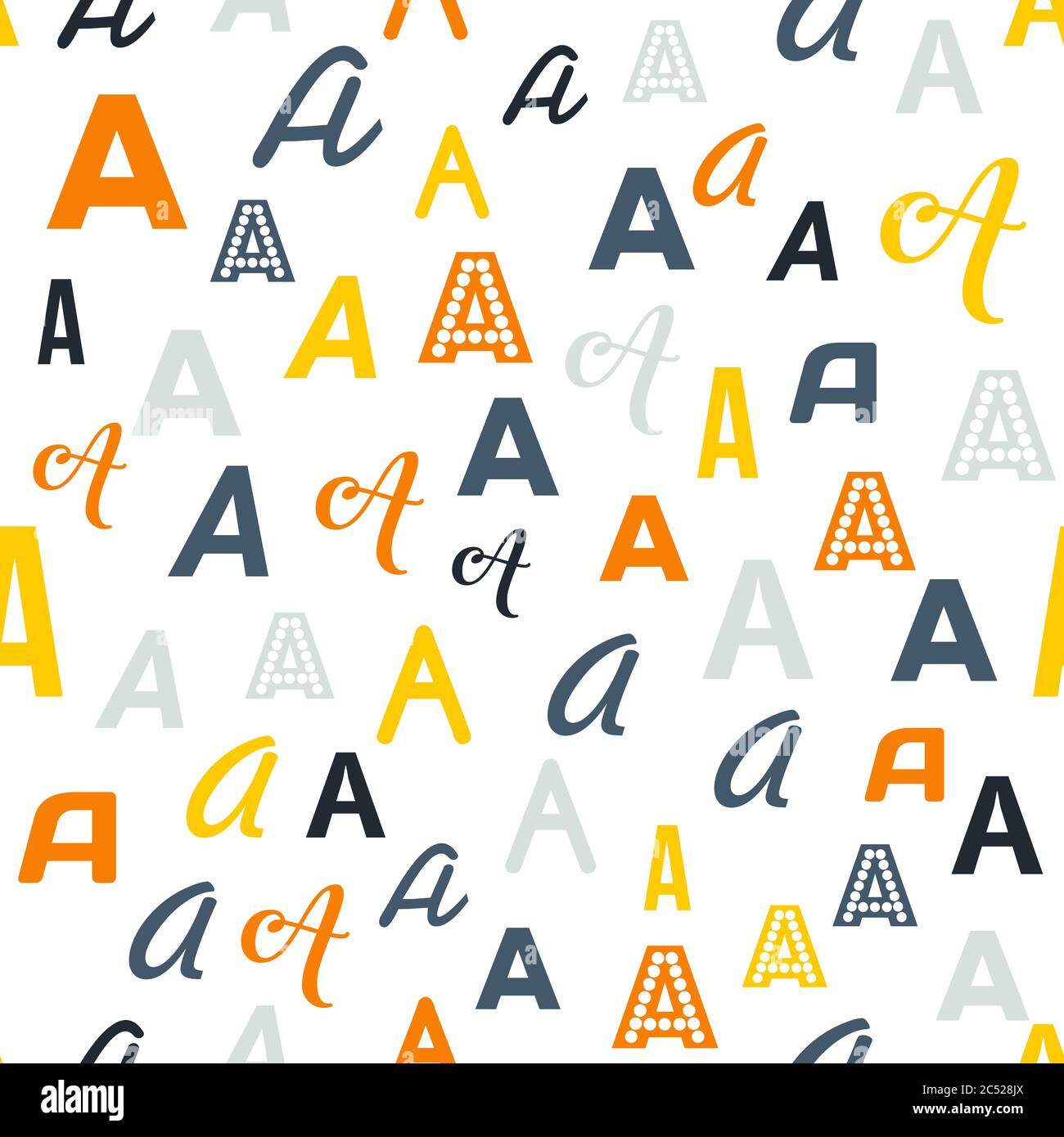 Nahtlose Vektor-Muster - verschiedene Buchstaben A. Bunte Schule Muster für Kinder. Mehrfarbiger Hintergrund für Kinder. Stock Vektor
