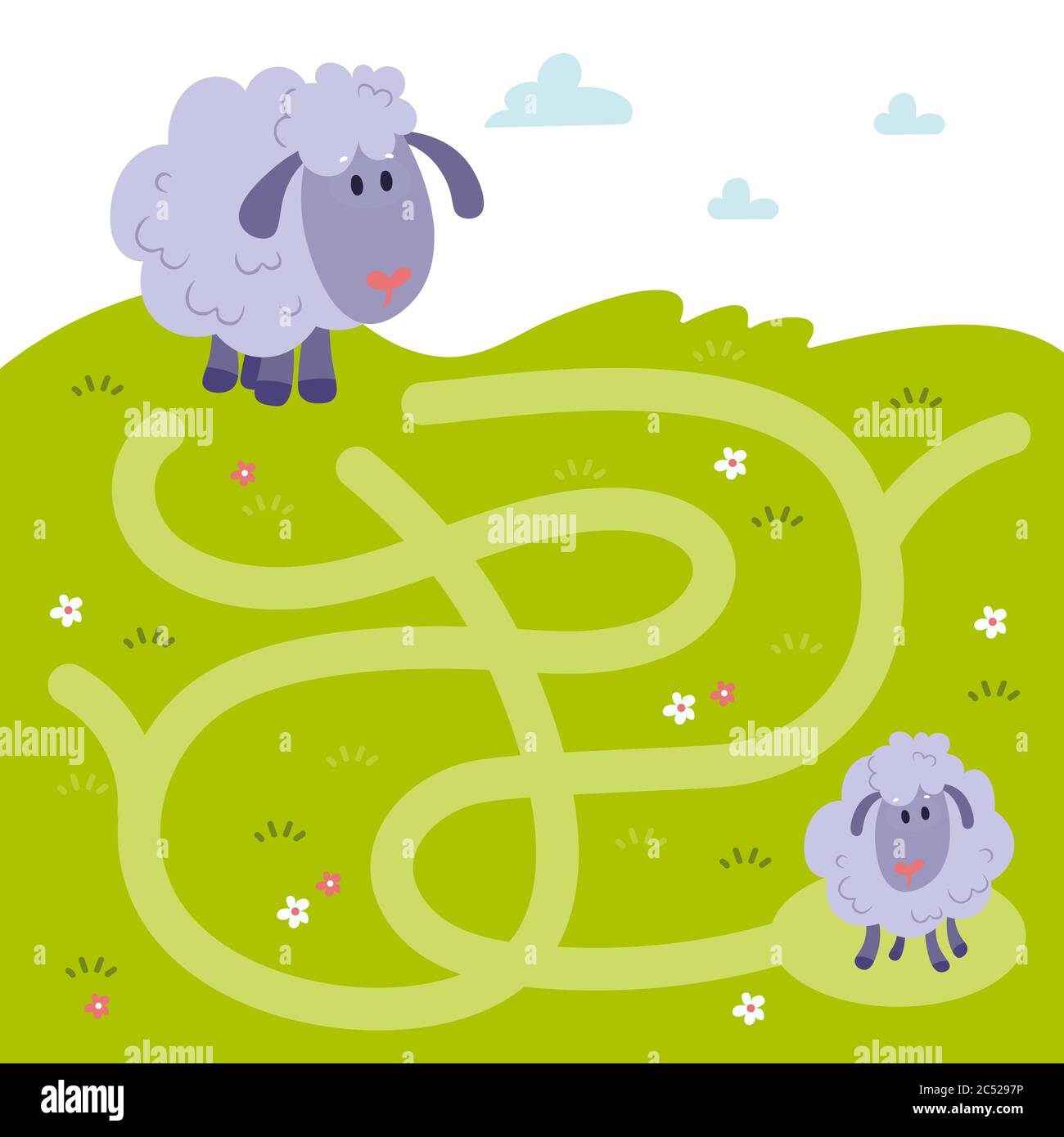 Labyrinth, Labyrinth Bildung Spiel. Puzzle-Spiele für Kinder. Helfen Sie der Mutter Schafe finden ein kleines Glied Stock Vektor