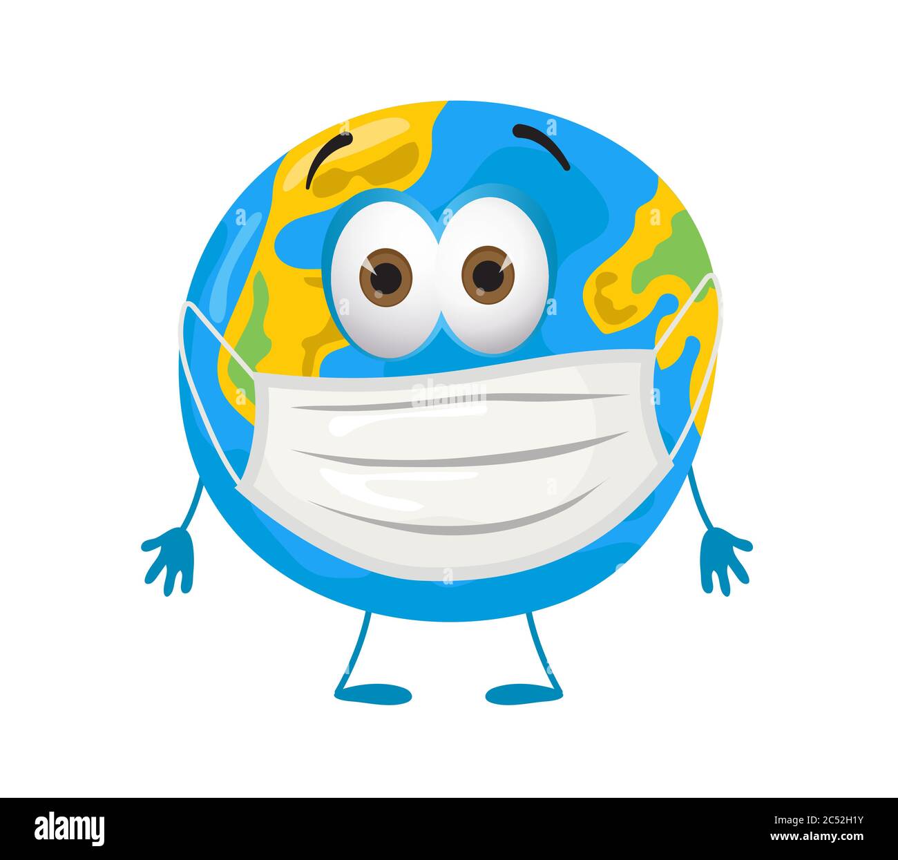 Angst Erde Planet mit Maske wegen Coronavirus Pandemie, moderne flache Vektor-Illustration Stock Vektor