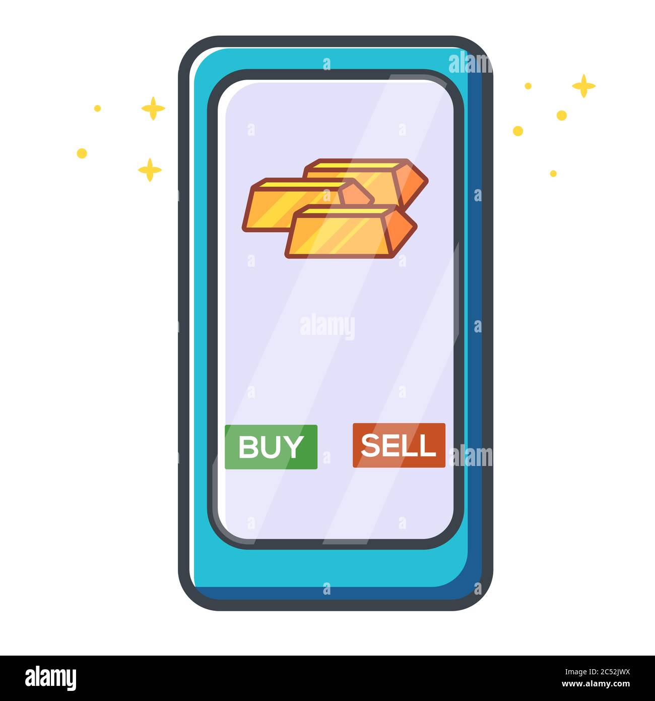 Kaufen oder Gold über Handy. Online Gold Konzept. vektor-Illustration Stock Vektor