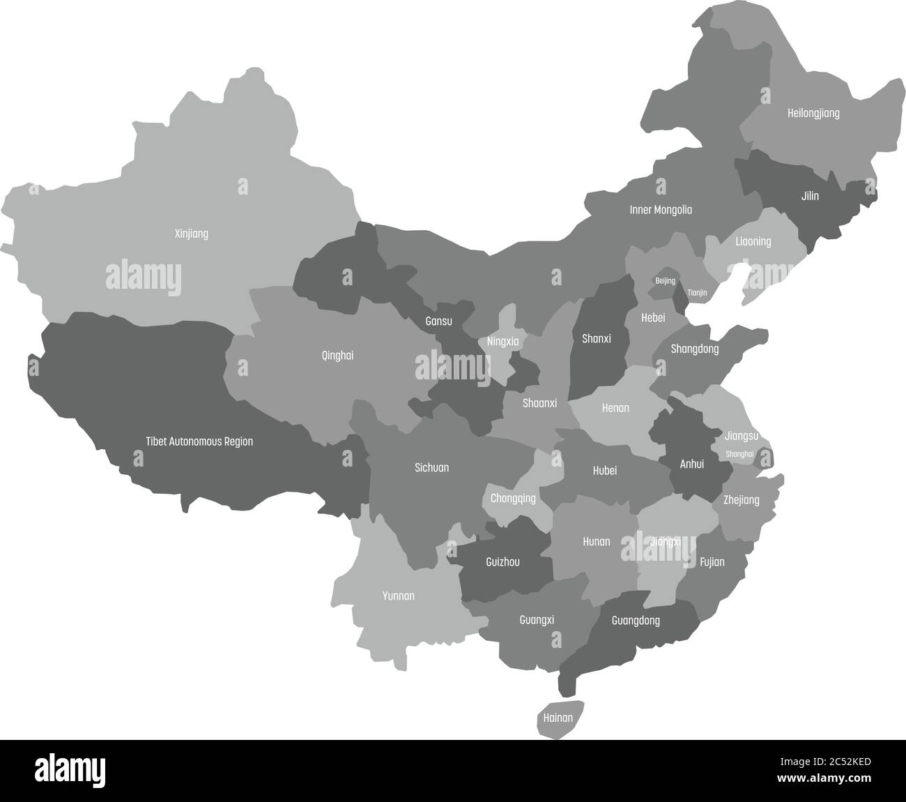 Politische Karte der chinesischen Provinzen. Graue Vektorgrafik. Stock Vektor