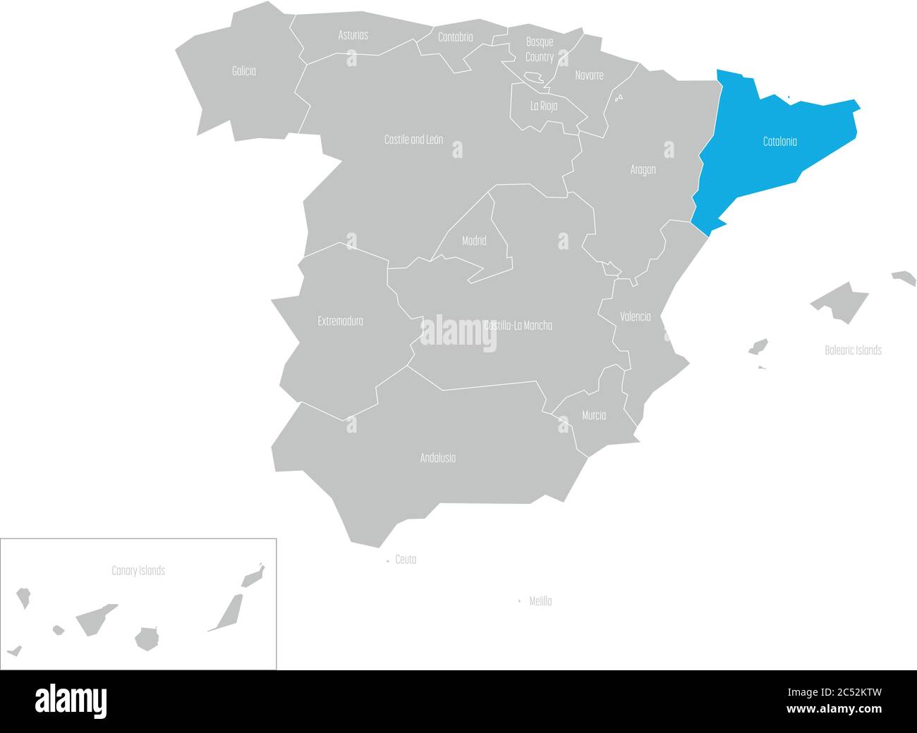 Katalonien autonome Gemeinschaft auf der Landkarte von Spanien. Stock Vektor