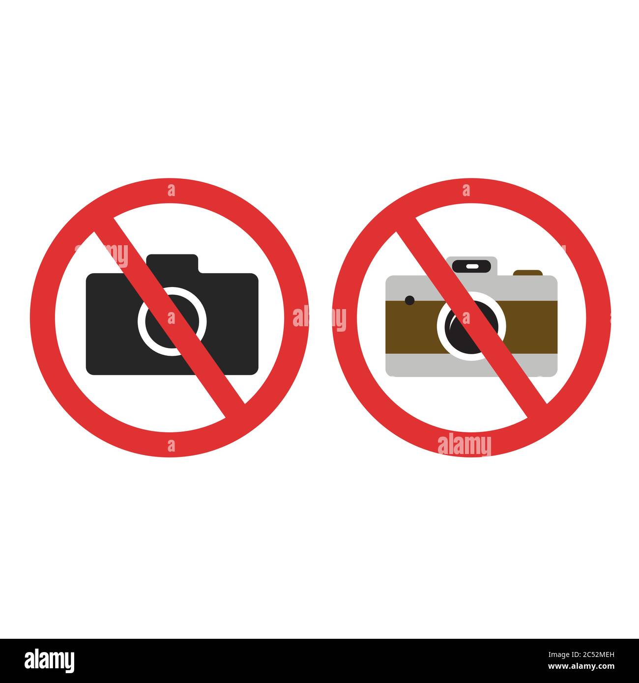 Fotokamera verboten. Verbotene Kamera kreuzte einfache farbige und schwarze Symbol. Es ist nicht erlaubt, ein Foto-Schild zu machen Stock Vektor